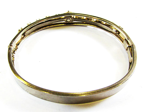 Vintage 1950s Mid-Century Opal Rhinestone and Pearl Cuff Bracelet - Back