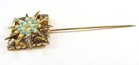 Vintage 1950s Mid-Century Turquoise and Pearl Hat/Stick Pin - Front