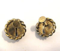Adorable Vintage 1950s Cameo and Clear Rhinestone Button Earrings - Back - Thumbnail