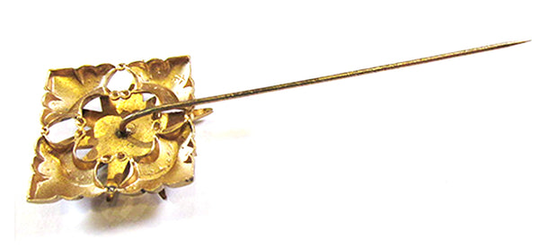 Vintage 1950s Mid-Century Turquoise and Pearl Hat/Stick Pin - Back