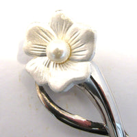 Graceful Vintage 1960s Mid-Century Silver and Pearl Floral Pin - Front - Thumbnail
