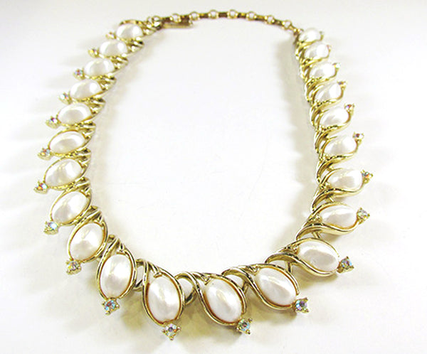 Lisner Vintage 1950s Mid-Century Pearl and Aurora Borealis Necklace - Front