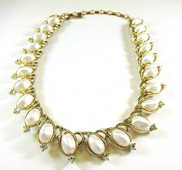 Lisner Vintage 1950s Mid-Century Pearl and Aurora Borealis Necklace - Front