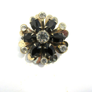1950s Three-Dimensional Vintage Sparkling Diamante Floral Pin - Front