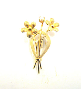 Vintage 1940s C.R. Co. Designer Pearl and Gold-Filled Floral Pin - Front