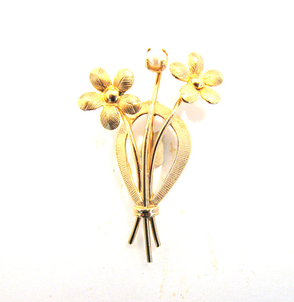 Vintage 1940s C.R. Co. Designer Pearl and Gold-Filled Floral Pin - Front