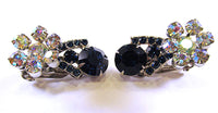 Vintage 1950s Sapphire Blue and Aurora Borealis Rhinestone Earrings - Front - Thumbnail