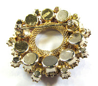 Weiss Vintage 1950s Orange Rhinestone and Gold Mesh Circle Pin - Back - Thumbnail