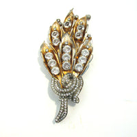 1930s Vintage Head Turning Dramatic Clear Diamante Floral Pin - Front - Thumbnail