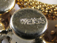 Weiss Vintage 1950s Orange Rhinestone and Gold Mesh Circle Pin - Signature - Thumbnail