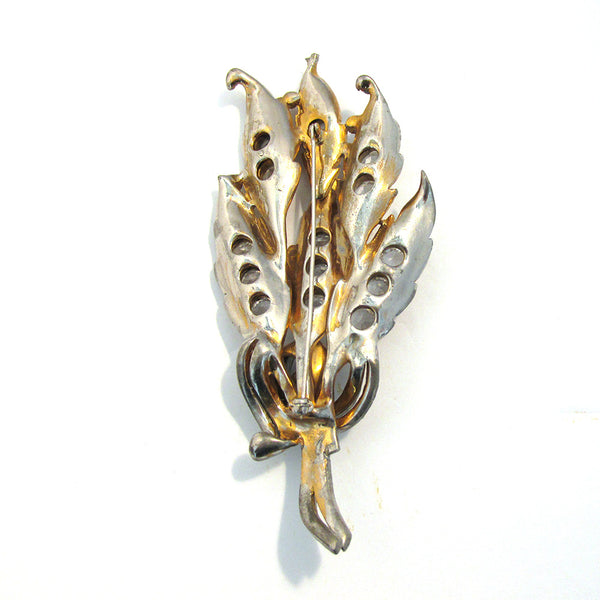 1930s Vintage Head Turning Dramatic Clear Diamante Floral Pin - Back