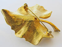 Art Vintage 1950s Rhinestone Insect and Gold Leaf Trembler Pin