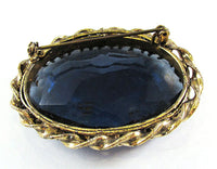 Vintage Signed Austria Superb 1950s Mid-Century Sapphire Blue Oval Pin - Back - Thumbnail