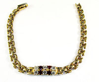 Vintage 1960s Art Deco Style Ruby Rhinestone Link Bracelet - Front - Thumbnail