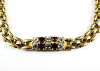Vintage 1960s Art Deco Style Ruby Rhinestone Link Bracelet - Close-Up - Thumbnail