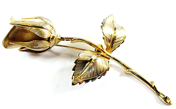 Signed Giovanni 1950s Dainty Gold Rose Pin and Earrings Set - Front Pin