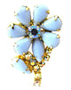 Vintage 1950s Blue and AB Rhinestone Gold-Toned Floral Pin