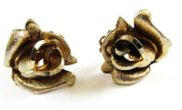 Signed Giovanni 1950s Dainty Gold Rose Pin and Earrings Set - Front Earrings - Thumbnail