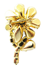 Vintage 1950s Blue and AB Rhinestone Gold-Toned Floral Pin - Back - Thumbnail