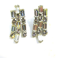 Glamorous Vintage Mid-Century 1950s Clear Diamante Dangle Earrings