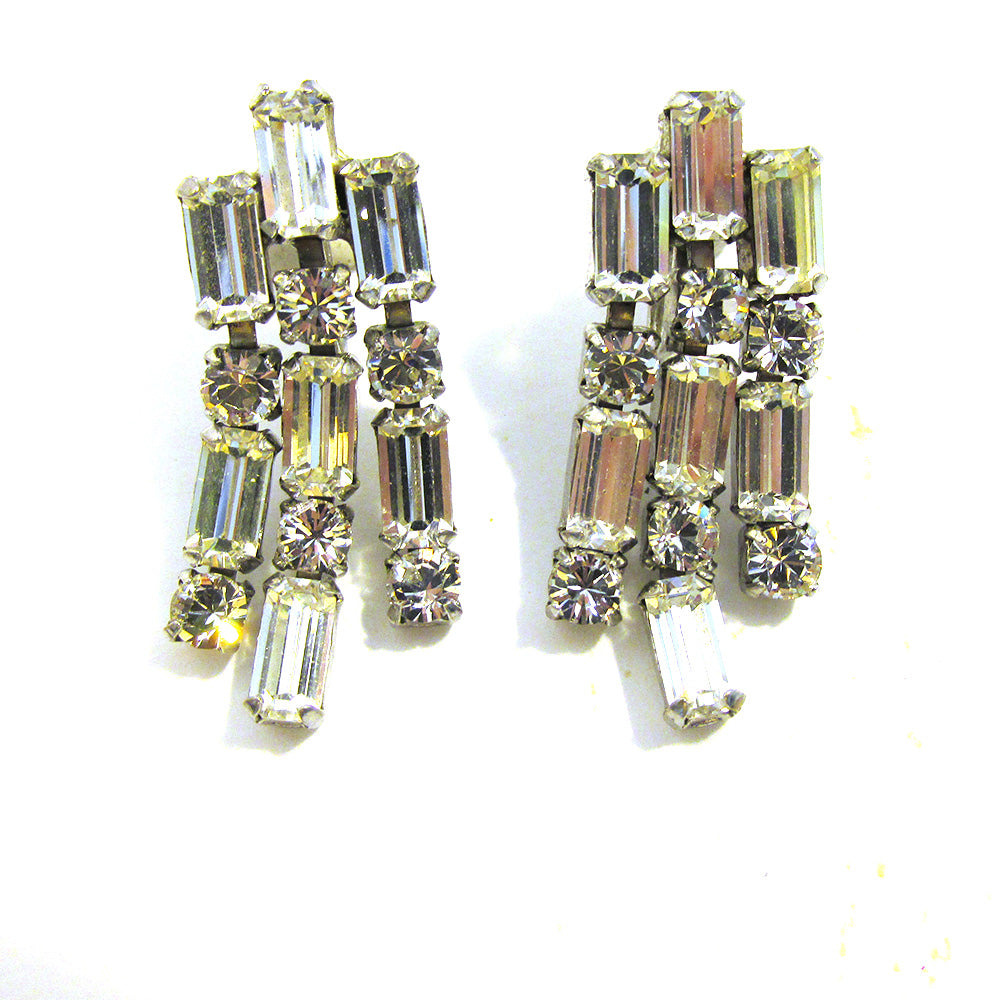 Glamorous Vintage Mid-Century 1950s Clear Diamante Dangle Earrings