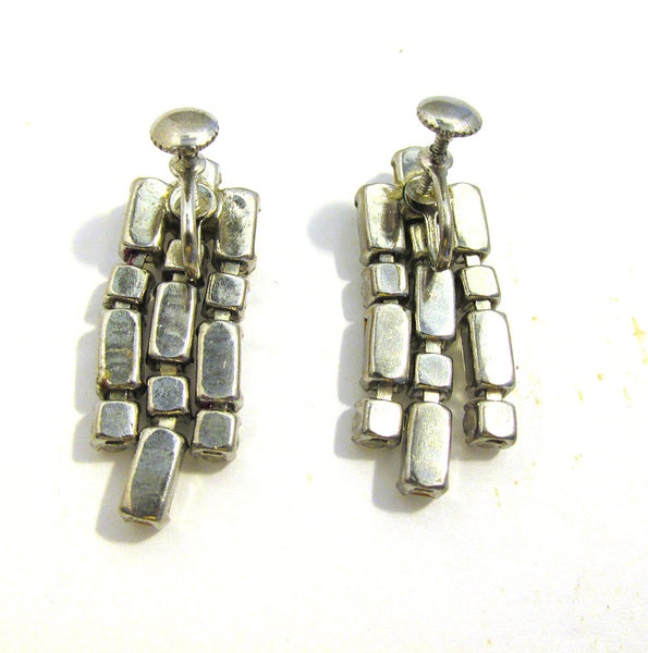 Glamorous Vintage Mid-Century 1950s Clear Diamante Dangle Earrings - Back