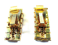 Signed Hobe Vintage 1950s Geometric Amethyst Rhinestone Earrings - Back - Thumbnail