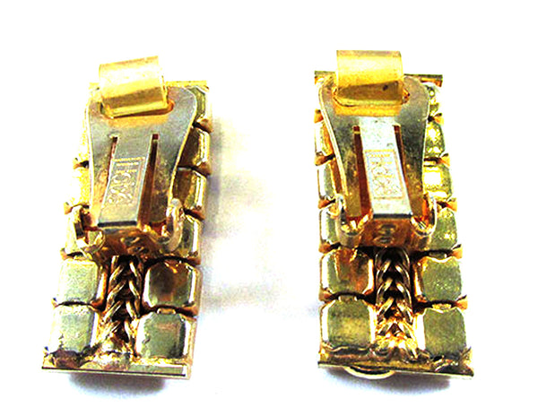 Signed Hobe Vintage 1950s Geometric Amethyst Rhinestone Earrings - Back
