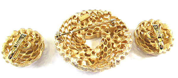 Crown Trifari Vintage 1950s Rhinestone and Pearl Pin and Earrings - Back