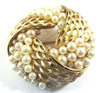 Crown Trifari Vintage 1950s Rhinestone and Pearl Pin and Earrings - Pin - Thumbnail