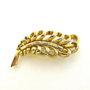 Timeless 1950s Vintage Mid-Century Rhinestone Feather Motif Pin - Front