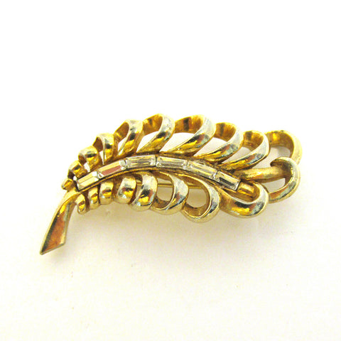 Timeless 1950s Vintage Mid-Century Rhinestone Feather Motif Pin - Front