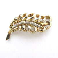 Timeless 1950s Vintage Mid-Century Rhinestone Feather Motif Pin - Front - Thumbnail