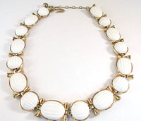 Vintage 1950s Trifari White Cabochon and Gold Necklace - Close Up - Thumbnail