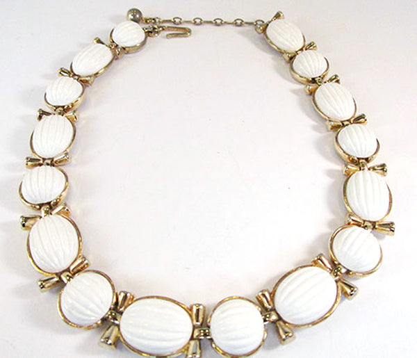 Vintage 1950s Trifari White Cabochon and Gold Necklace - Close Up