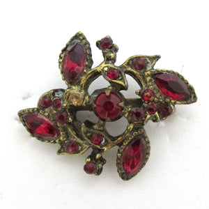 Vintage 1950s Mid-Century Dainty Ruby-Red Rhinestone Floral Pin - Front