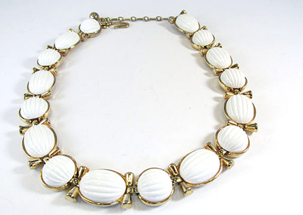 Vintage 1950s Trifari White Cabochon and Gold Necklace 