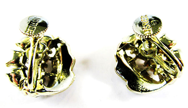 Signed Lisner Designer Vintage 1950s AB Rhinestone and Pearl Earrings - Back