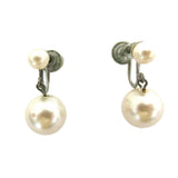 Signed Coro Vintage 1950s Classic Double Pearl Screw-Back Drop Earrings - Front