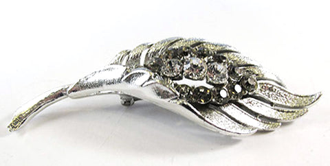 Vintage 1950s Coro Black Diamond Rhinestone Silver Toned Leaf Pin - Front