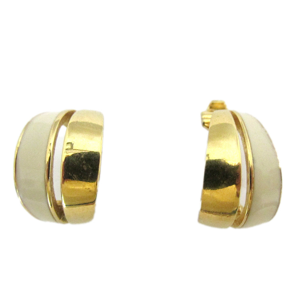 Signed Monet 1960s Contemporary  Style Enamel and Gold  Earrings - Front