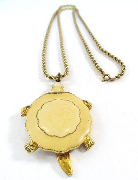 Vintage Signed Art 1960s Adorable Enamel Gold-Toned Turtle Pendant - Front