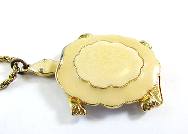 Vintage Signed Art 1960s Adorable Enamel Gold-Toned Turtle Pendant - Close Up