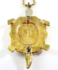 Vintage Signed Art 1960s Adorable Enamel Gold-Toned Turtle Pendant