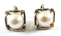 Giovanni Vintage 1950s Geometric Ivory Pearl Clip-On Earrings - Front - Thumbnail