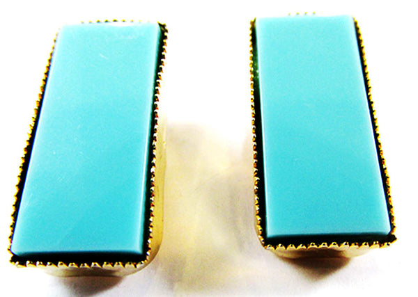 Vintage 1960s Geometric Minimalist Turquoise Gold-Toned Earrings - Front