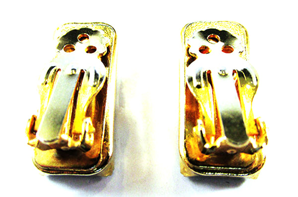 Vintage 1960s Geometric Minimalist Turquoise Gold-Toned Earrings - Back
