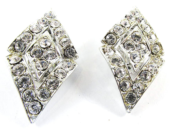 Sarah Coventry Vintage 1960s Clear Rhinestone Geometric Earrings - Front