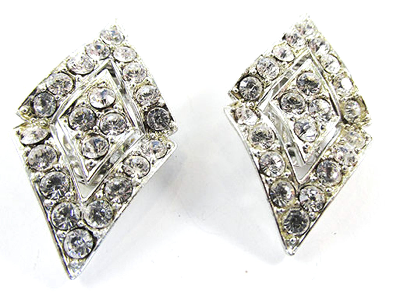 Sarah Coventry Vintage 1960s Clear Rhinestone Geometric Earrings - Front
