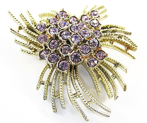 Vintage Coro 1950s Purple Rhinestone and Gold-Toned Swirl Pin - Front